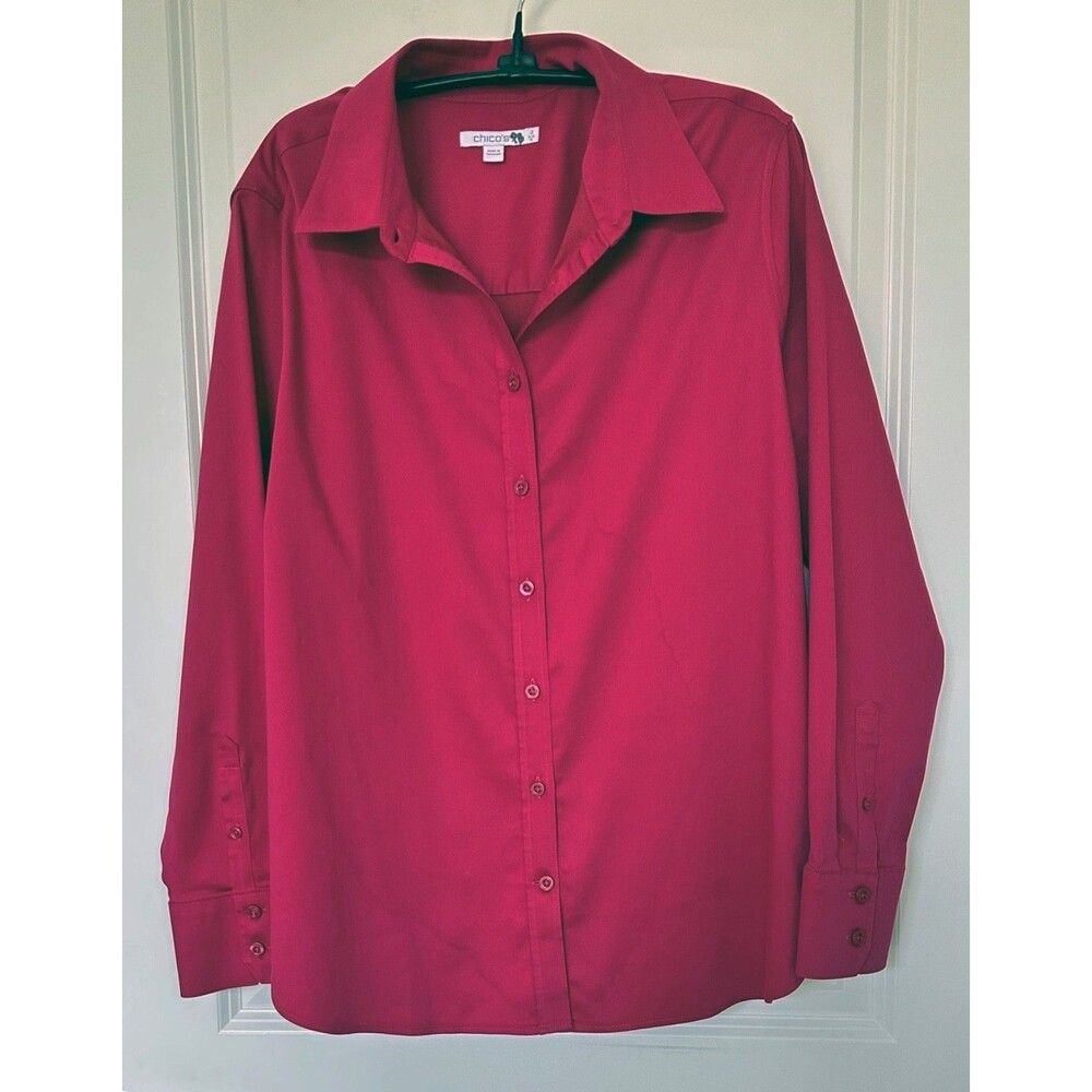 Chico's No-Iron Stretch Shirt Fuchsia Pink Blossom Chico’s 2 (Large / US 12)